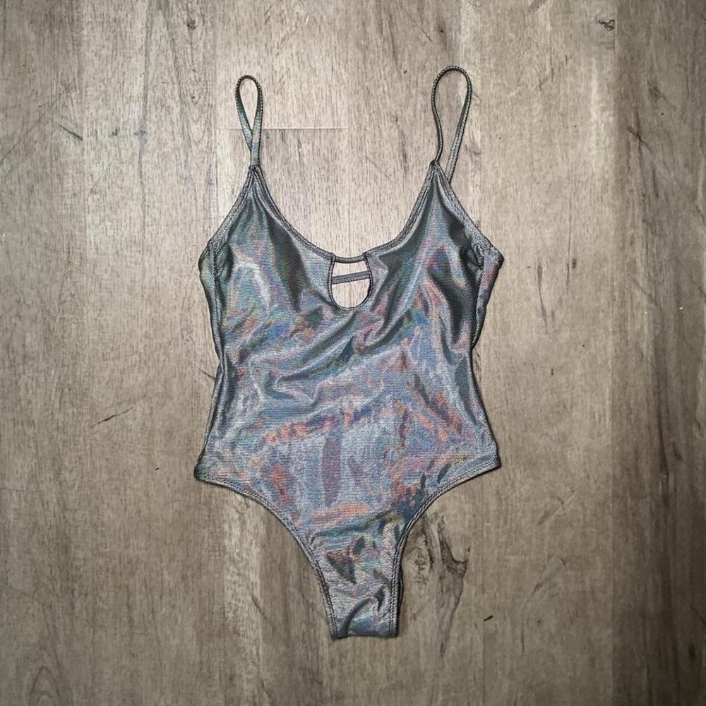 No Boundaries Iridescent Bodysuit Abstract Swirl Size M Blue Pink Rave